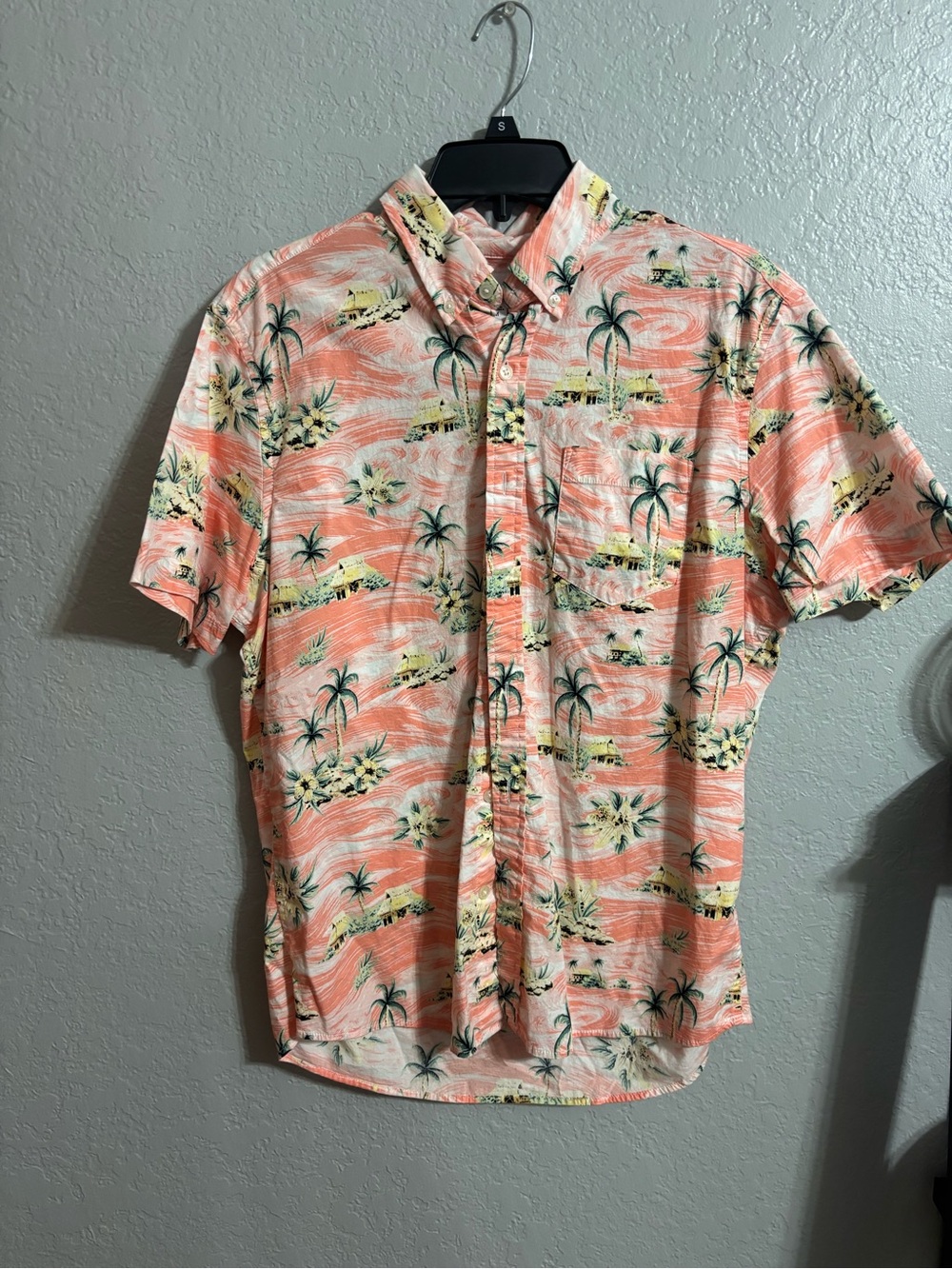 Sonoma Coral Tropical Print Short-Sleeve Button-Down Shirt